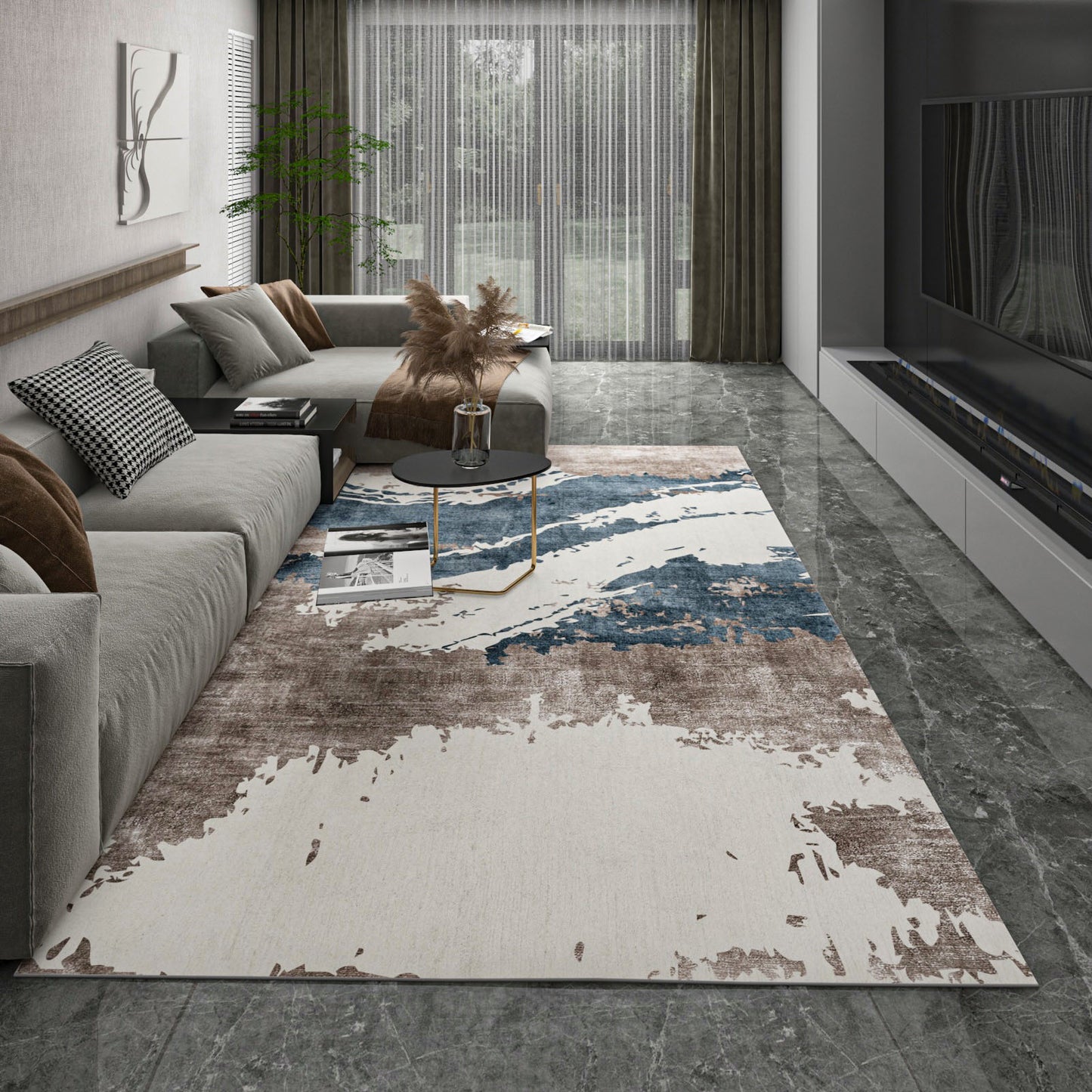 Modern Nordic Home Soft Rug Luxury Large Decor Abstract Grey Yellow Rug