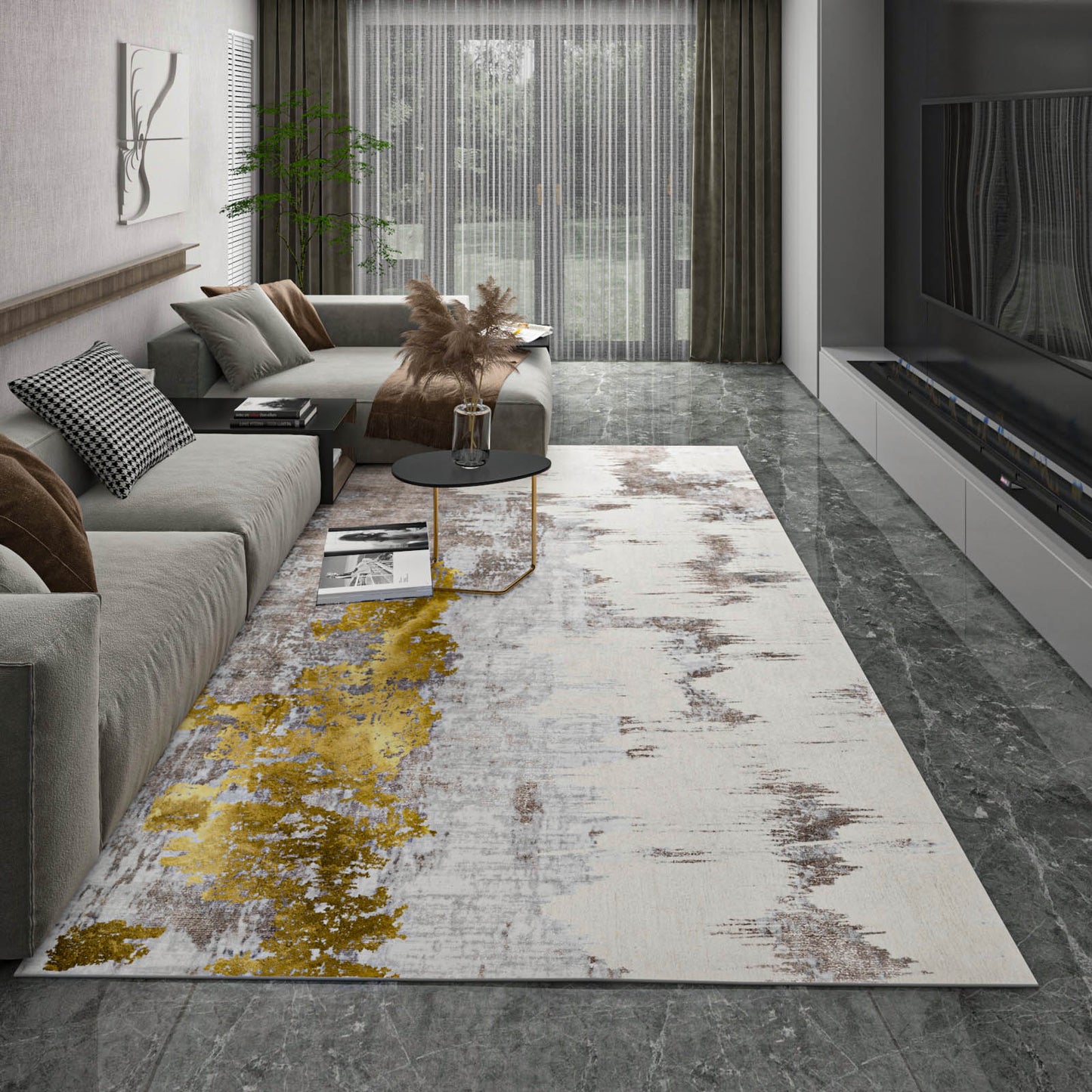 Modern Nordic Home Soft Rug Luxury Large Decor Abstract Grey Yellow Rug