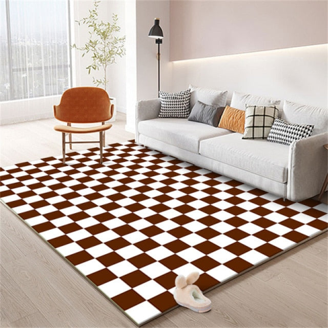 Checkerboard Solid Color Large Area Rug Non-slip Green Rug