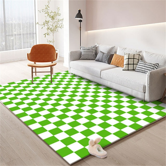 Checkerboard Solid Color Large Area Rug Non-slip Green Rug