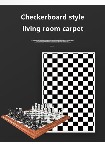 Checkerboard Printe Large Area Rug Non-slip Bedside black Rug