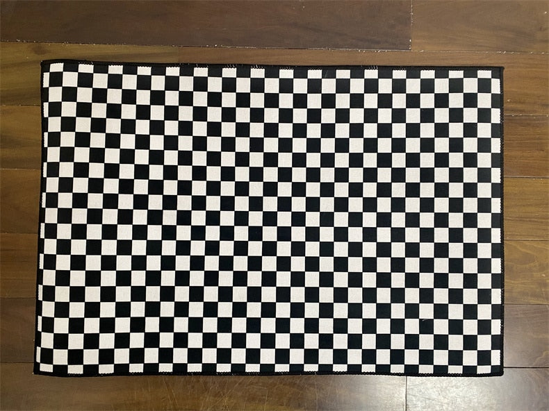 Checkerboard Printe Large Area Rug Non-slip Bedside black Rug