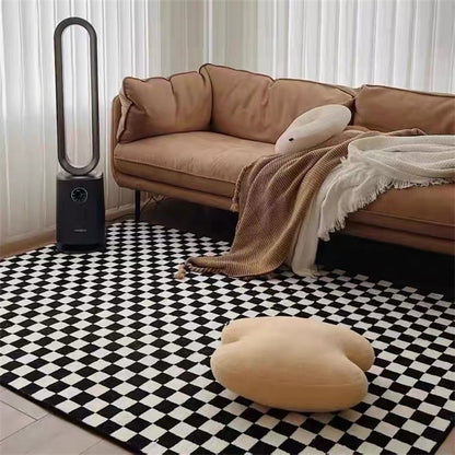 Checkerboard Printe Large Area Rug Non-slip Bedside black Rug