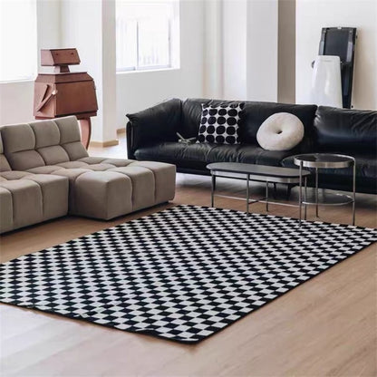 Checkerboard Printe Large Area Rug Non-slip Bedside black Rug