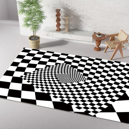 Checkerboard Printe Large Area Rug Non-slip Bedside black Rug