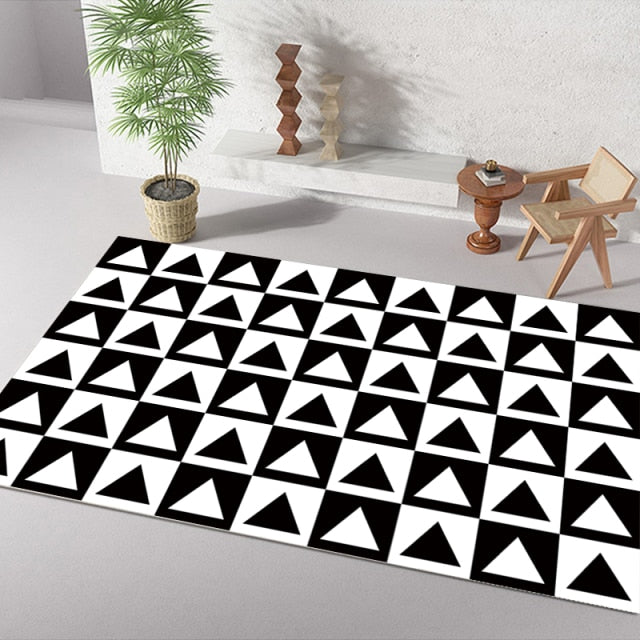 Checkerboard Printe Large Area Rug Non-slip Bedside black Rug