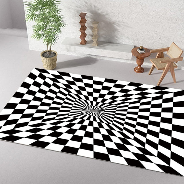 Checkerboard Printe Large Area Rug Non-slip Bedside black Rug