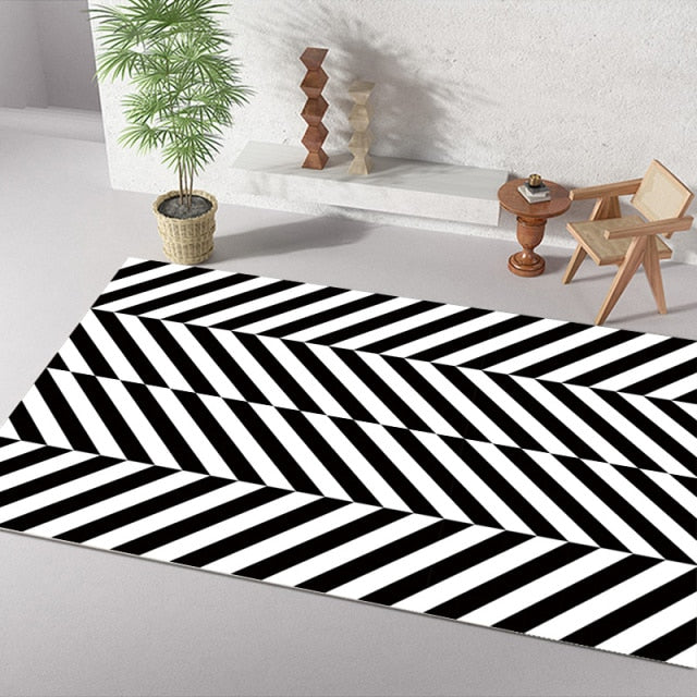 Checkerboard Printe Large Area Rug Non-slip Bedside black Rug