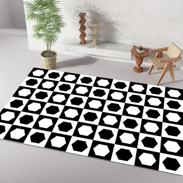 Checkerboard Printe Large Area Rug Non-slip Bedside black Rug