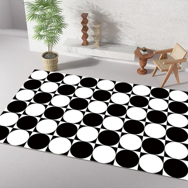 Checkerboard Printe Large Area Rug Non-slip Bedside black Rug