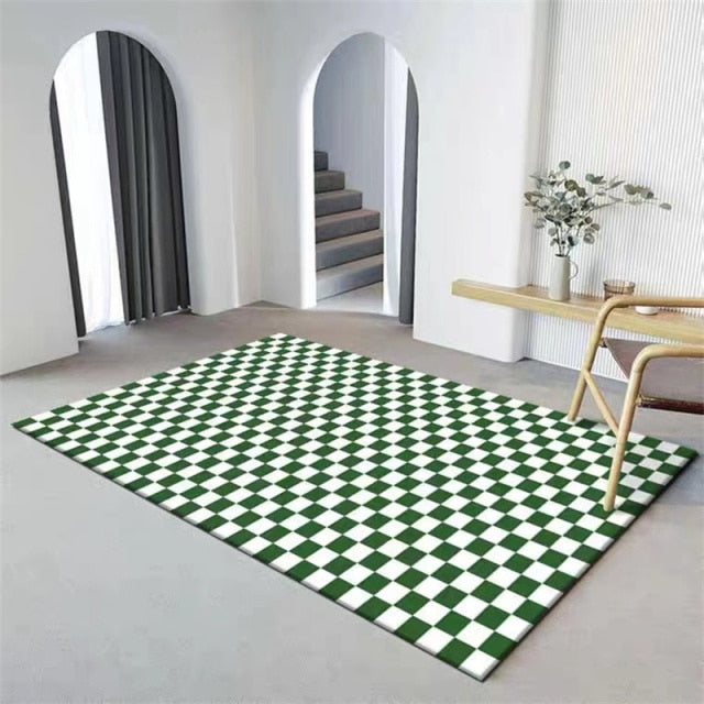 Checkerboard Solid Color Large Area Rug Non-slip Green Rug