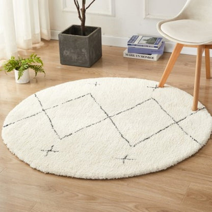 Morocco Black White Geometric Round Rug Decor India Cotton Woven Rug