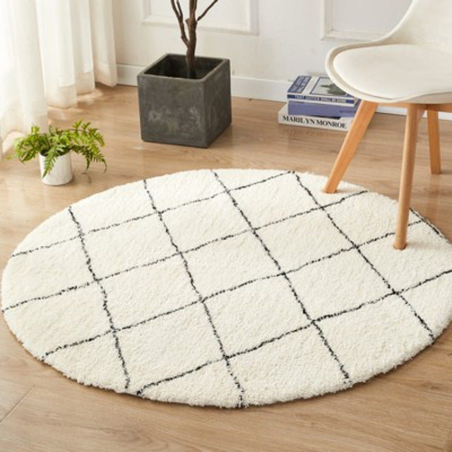 Morocco Black White Geometric Round Rug Decor India Cotton Woven Rug