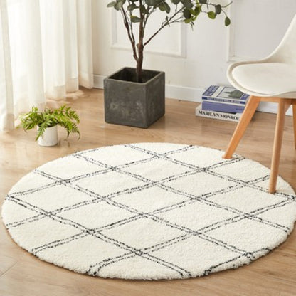 Morocco Black White Geometric Round Rug Decor India Cotton Woven Rug