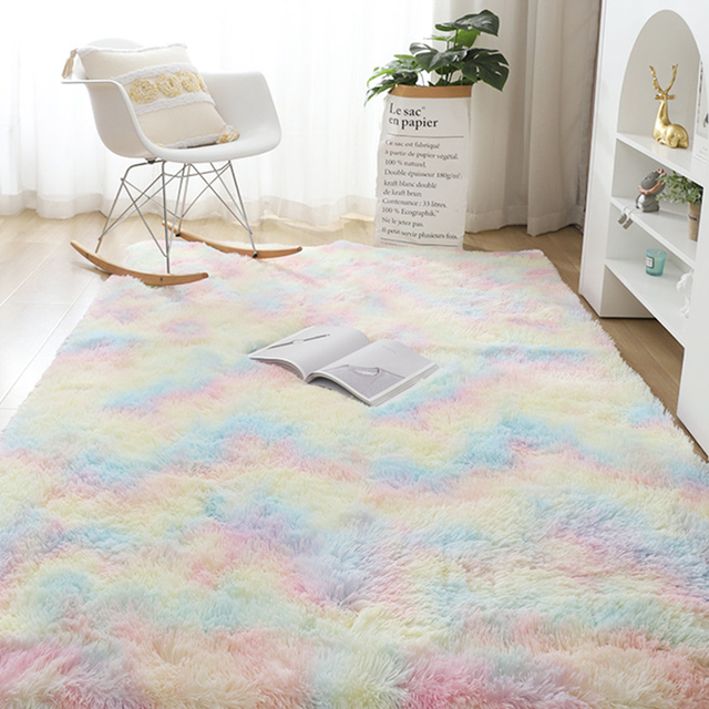 Fluffy Nordic Lounge Rug houses and Plush Kids Bedroom Bedside Rug