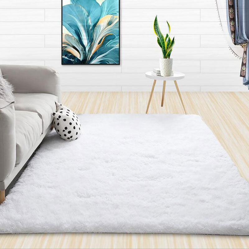 Modern Shaggy Solid Color Fluffy Silky Decoration White Rug