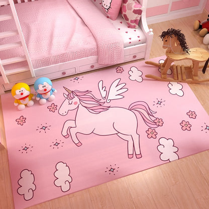 Pink Unicorn Series Flannel Cartoon 3D Printed Children Play Area Rug