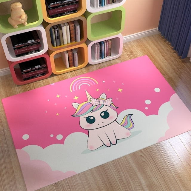 Pink Unicorn Series Flannel Cartoon 3D Printed Children Play Area Rug