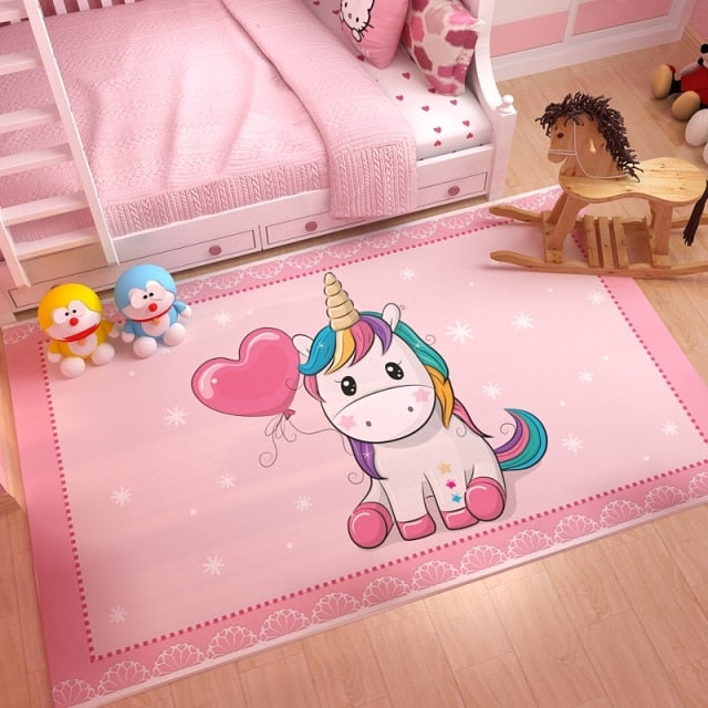 Pink Unicorn Series Flannel Cartoon 3D Printed Children Play Area Rug