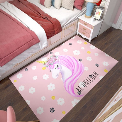 Pink Unicorn Series Flannel Cartoon 3D Printed Children Play Area Rug