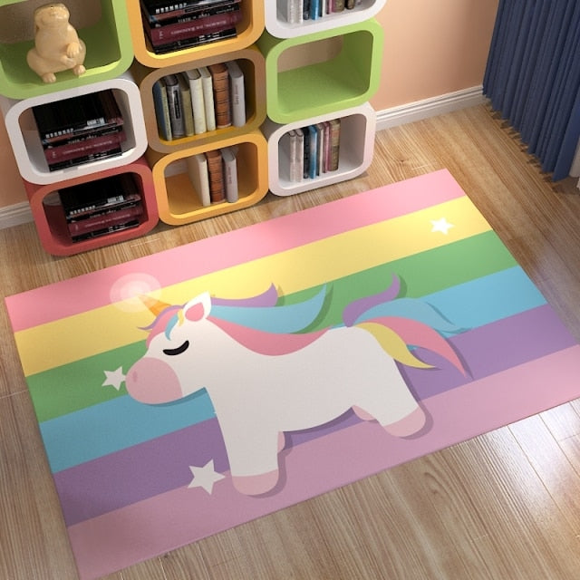 Pink Unicorn Series Flannel Cartoon 3D Printed Children Play Area Rug