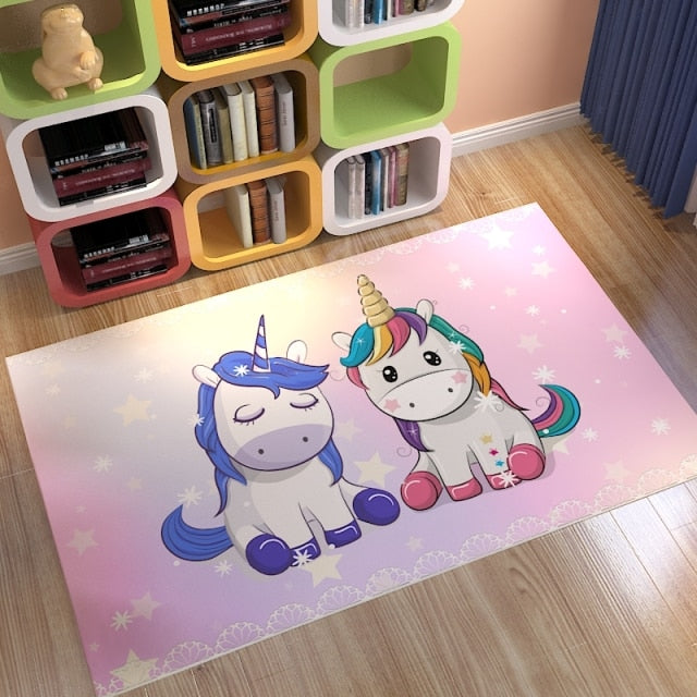 Pink Unicorn Series Flannel Cartoon 3D Printed Children Play Area Rug