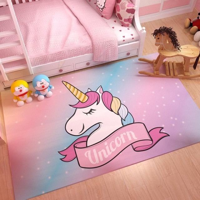 Pink Unicorn Series Flannel Cartoon 3D Printed Children Play Area Rug