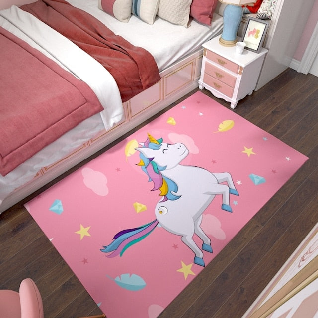 Pink Unicorn Series Flannel Cartoon 3D Printed Children Play Area Rug