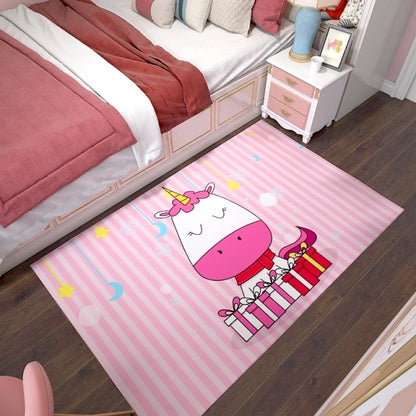 Pink Unicorn Series Flannel Cartoon 3D Printed Children Play Area Rug