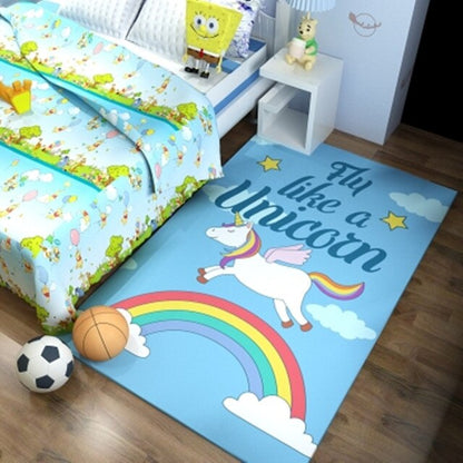 Pink Unicorn Series Flannel Cartoon 3D Printed Children Play Area Rug