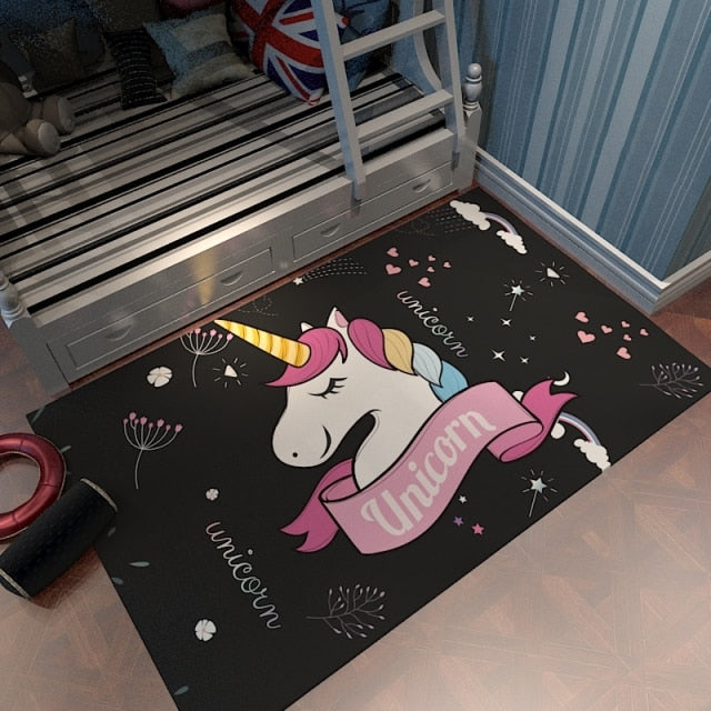 Pink Unicorn Series Flannel Cartoon 3D Printed Children Play Area Rug