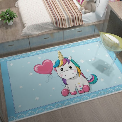 Pink Unicorn Series Flannel Cartoon 3D Printed Children Play Area Rug