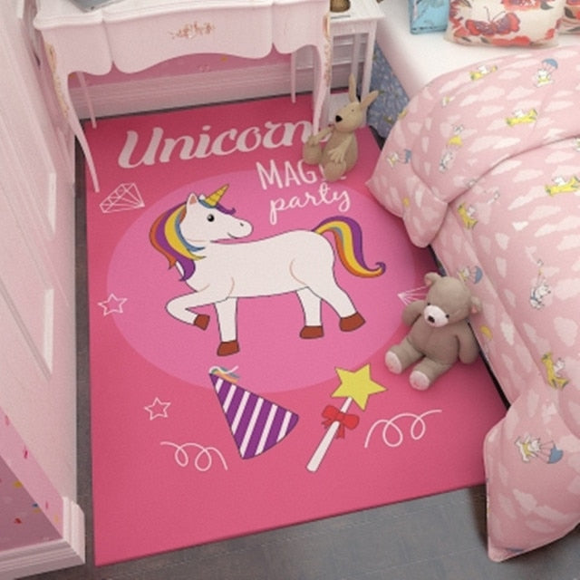 Pink Unicorn Series Flannel Cartoon 3D Printed Children Play Area Rug