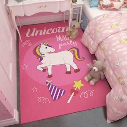 Pink Unicorn Series Flannel Cartoon 3D Printed Children Play Area Rug