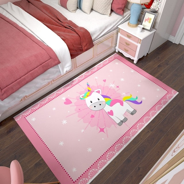 Pink Unicorn Series Flannel Cartoon 3D Printed Children Play Area Rug