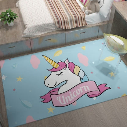 Pink Unicorn Series Flannel Cartoon 3D Printed Children Play Area Rug