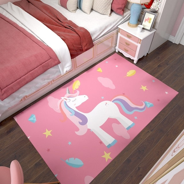 Pink Unicorn Series Flannel Cartoon 3D Printed Children Play Area Rug