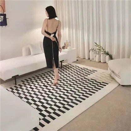 Mousse Style French Retro Living Room Black And White Plaid Rug