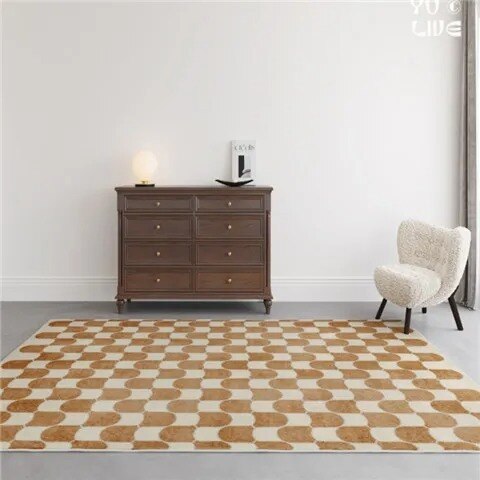 Mousse Style French Retro Living Room Black And White Plaid Rug