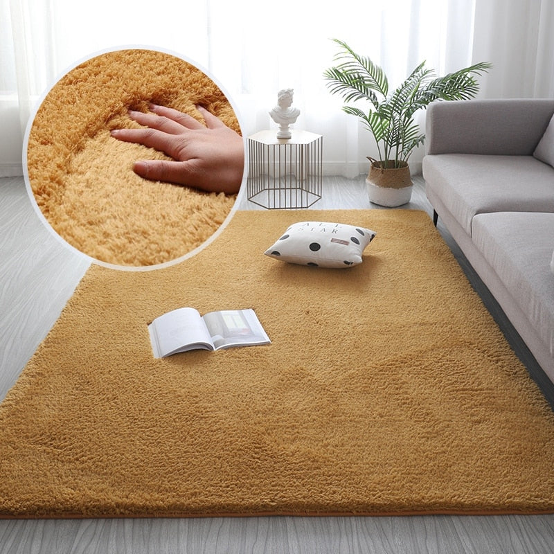 Thick Solid Color Simple Non-slip Rug Furry Plush Large Area Rug