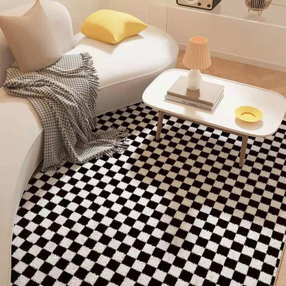 Nordic Checkerboard Plaid Black Lattice Area Rug