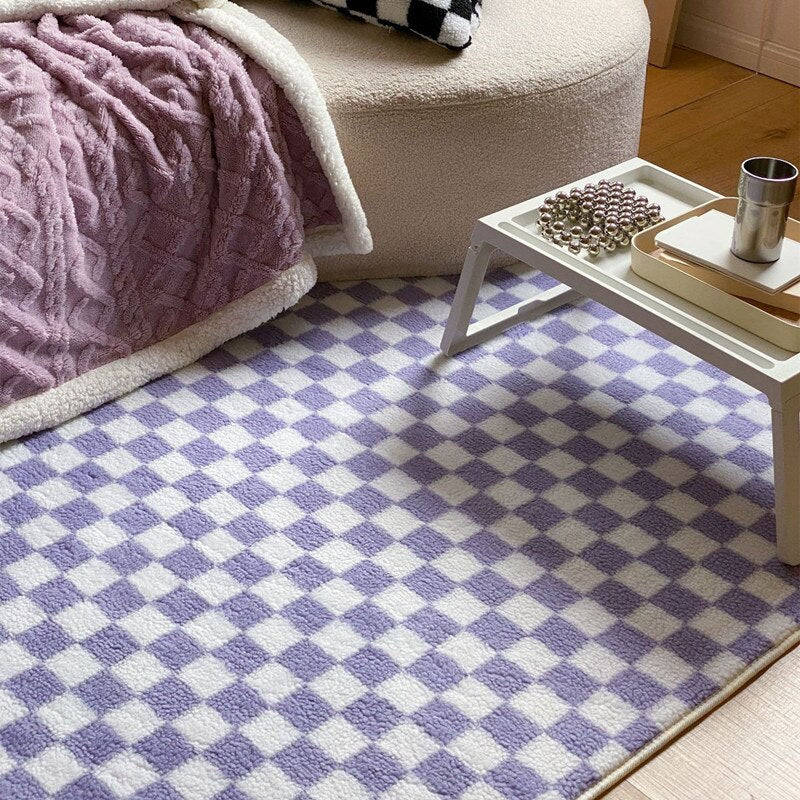 Nordic Checkerboard Plaid Black Lattice Area Rug