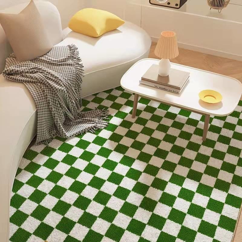 Nordic Checkerboard Plaid Black Lattice Area Rug