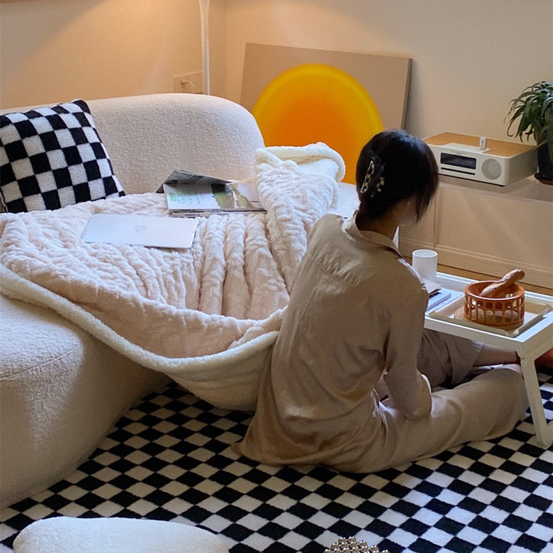 Nordic Checkerboard Plaid Black Lattice Area Rug