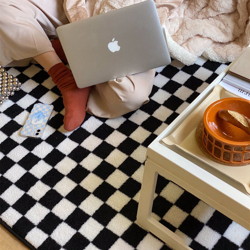 Nordic Checkerboard Plaid Black Lattice Area Rug