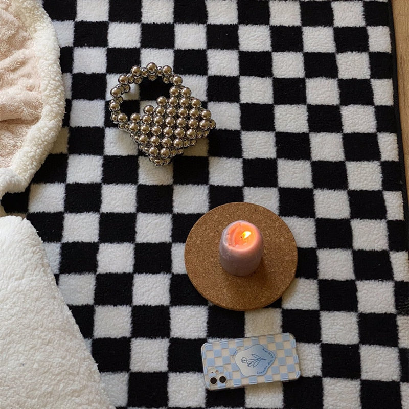 Nordic Checkerboard Plaid Black Lattice Area Rug