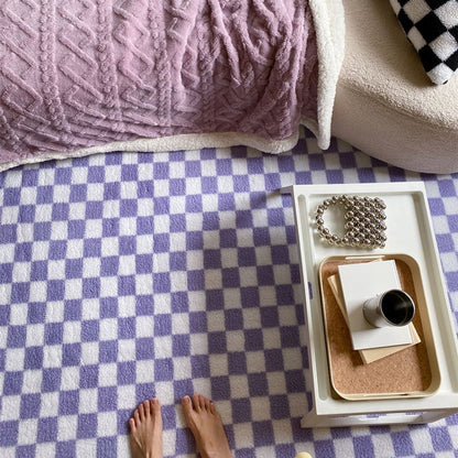 Nordic Checkerboard Plaid Black Lattice Area Rug