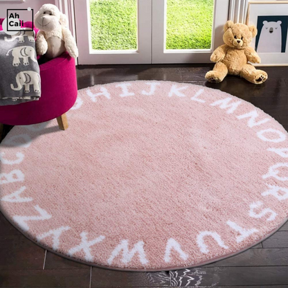 Round Kids Fluffy Rug Soft Alphabet Nursery Absorbent Non-Slip Rug