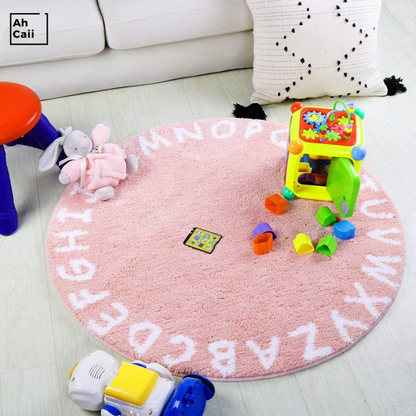 Round Kids Fluffy Rug Soft Alphabet Nursery Absorbent Non-Slip Rug