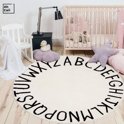 Round Kids Fluffy Rug Soft Alphabet Nursery Absorbent Non-Slip Rug